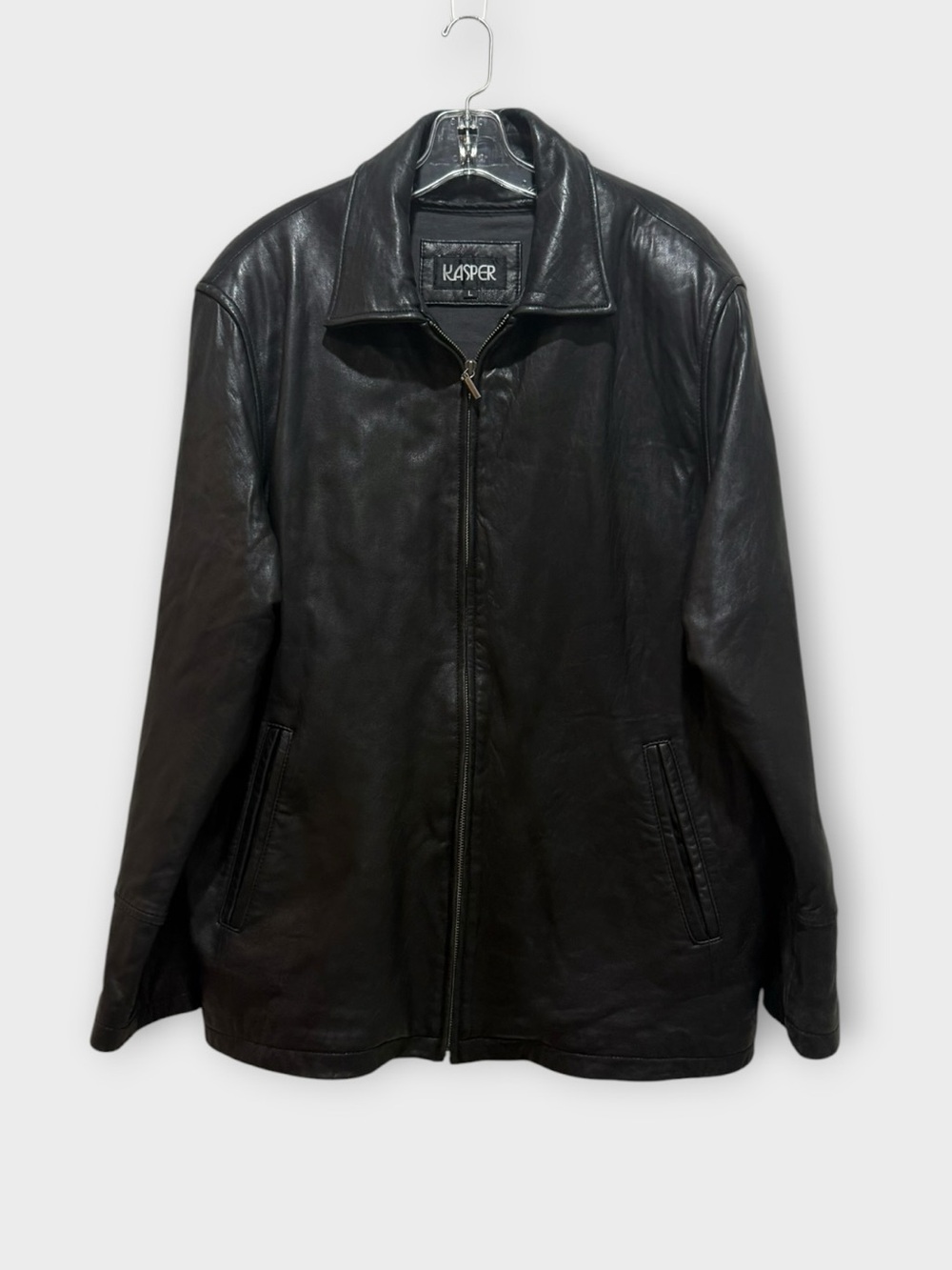 Kasper Men’s Black Leather Jacket Size Large Zip Front with Removable Liner